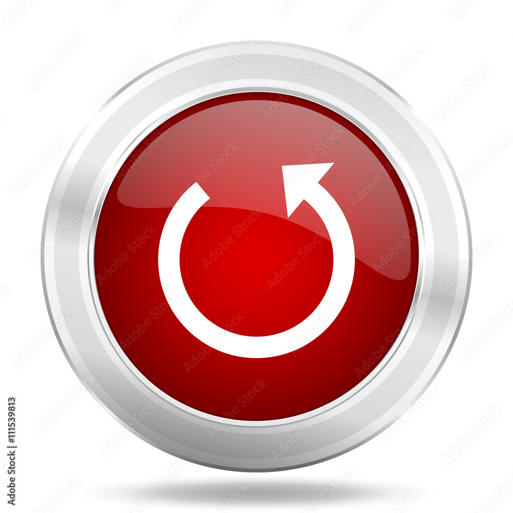 rotate icon, red round glossy metallic button, web and mobile app design illustration rotate icon, red round glossy metallic button, web and mobile app design illustration