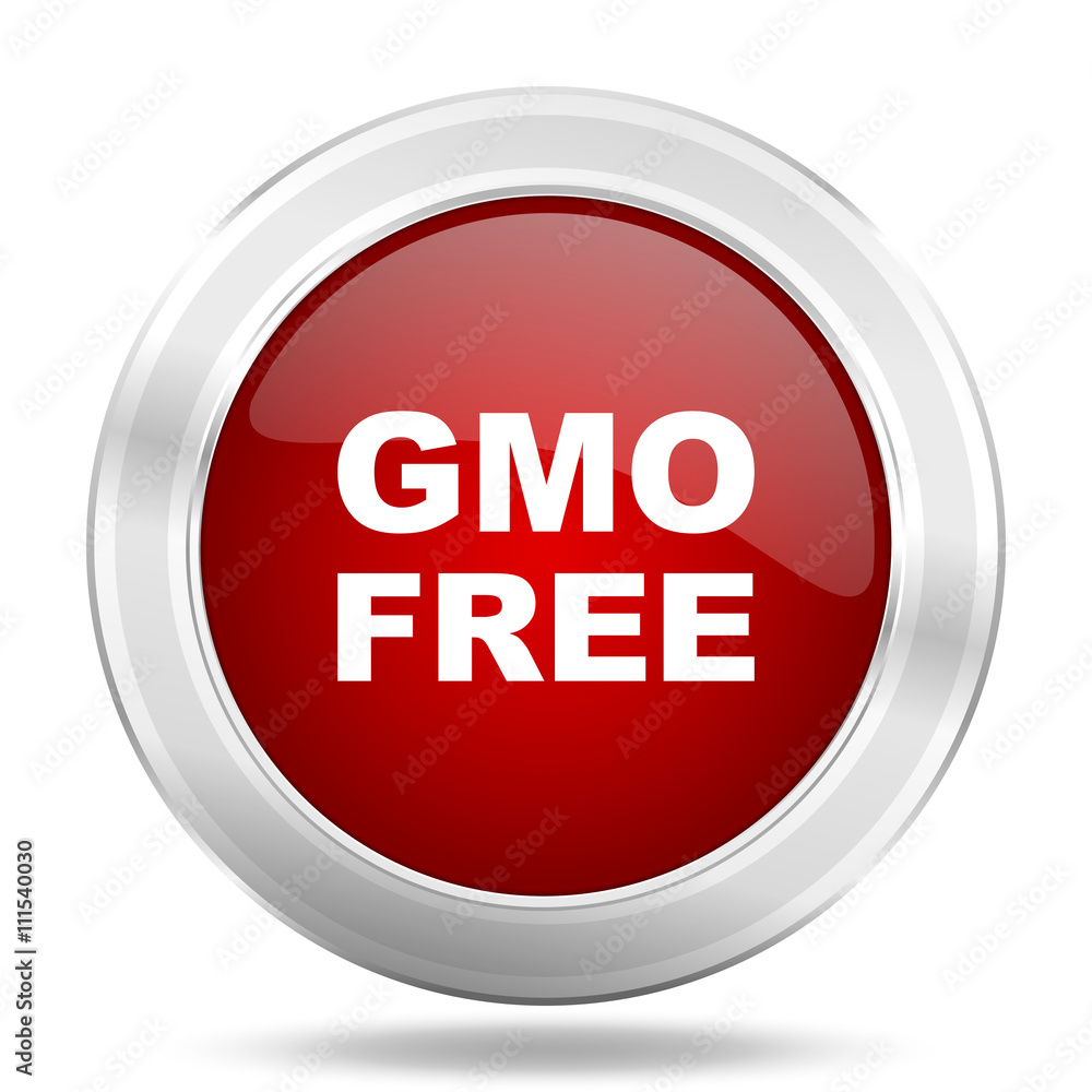 gmo free icon, red round glossy metallic button, web and mobile app design illustration gmo free icon, red round glossy metallic button, web and mobile app design illustration