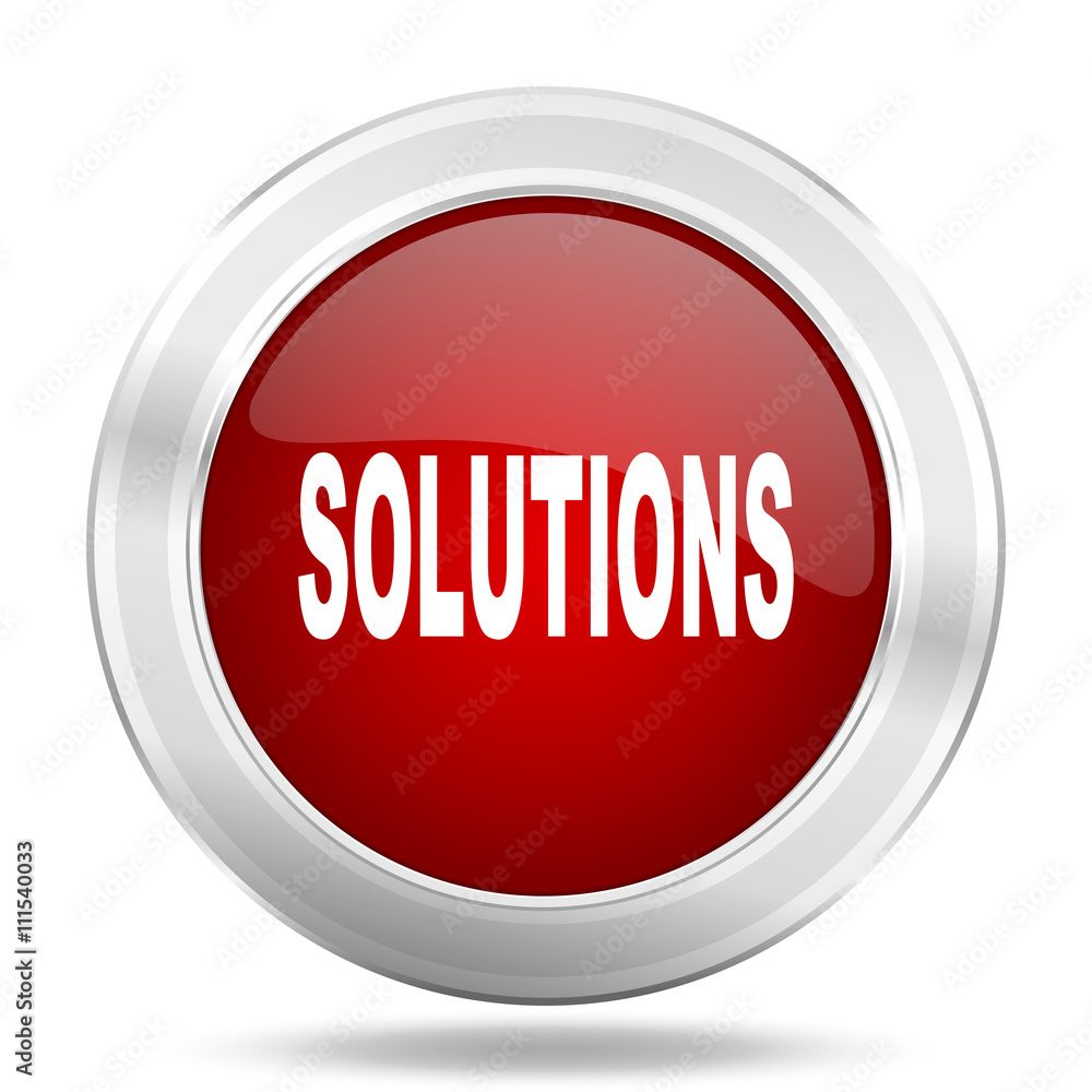 solutions icon, red round glossy metallic button, web and mobile app design illustration solutions icon, red round glossy metallic button, web and mobile app design illustration