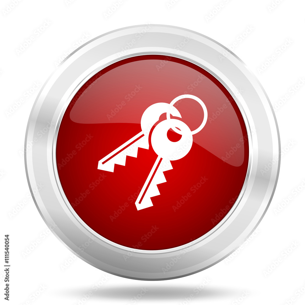 keys icon, red round glossy metallic button, web and mobile app design illustration keys icon, red round glossy metallic button, web and mobile app design illustration