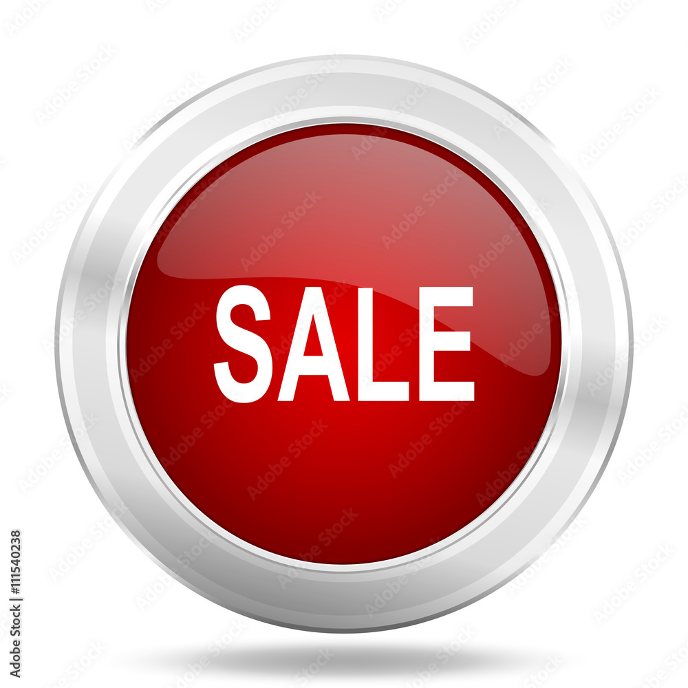 sale icon, red round glossy metallic button, web and mobile app design illustration sale icon, red round glossy metallic button, web and mobile app design illustration