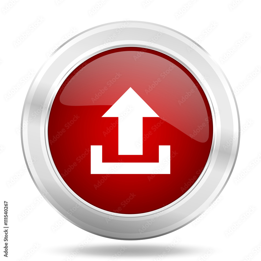 upload icon, red round glossy metallic button, web and mobile app design illustration upload icon, red round glossy metallic button, web and mobile app design illustration
