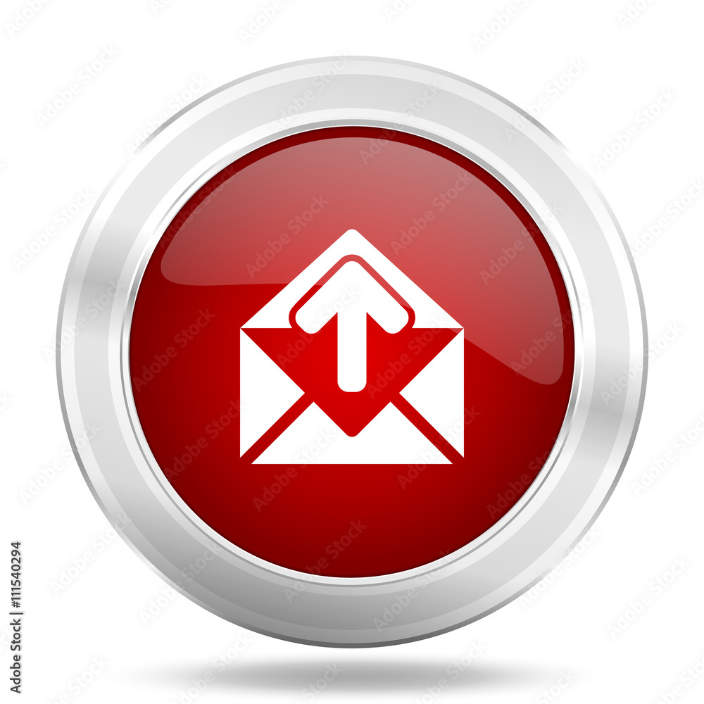 email icon, red round glossy metallic button, web and mobile app design illustration email icon, red round glossy metallic button, web and mobile app design illustration