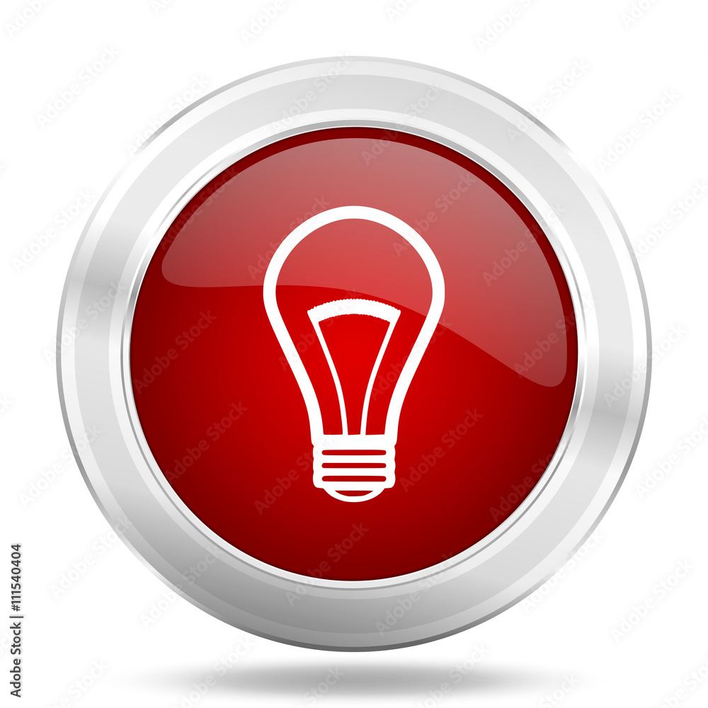 bulb icon, red round glossy metallic button, web and mobile app design illustration bulb icon, red round glossy metallic button, web and mobile app design illustration