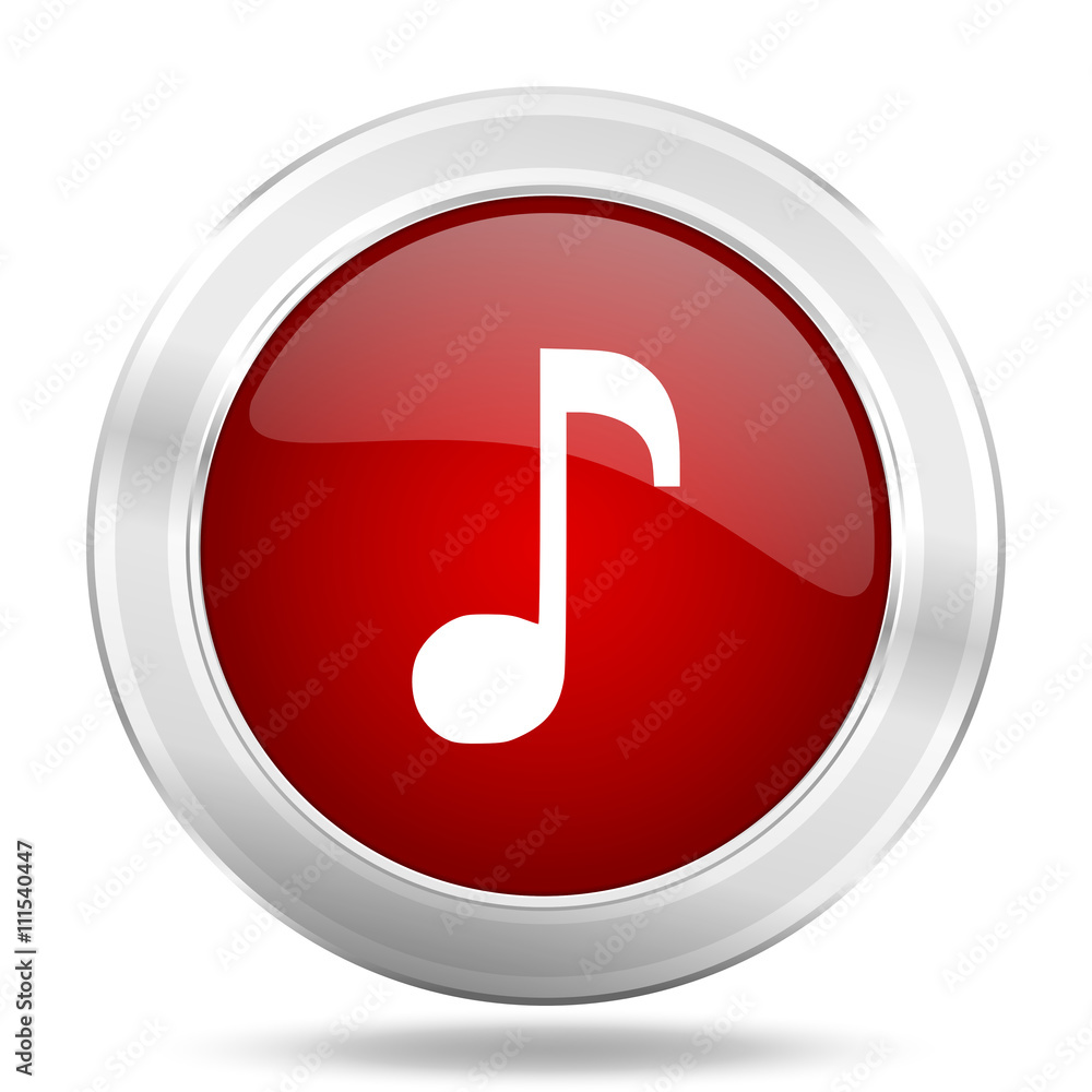 music icon, red round glossy metallic button, web and mobile app design illustration music icon, red round glossy metallic button, web and mobile app design illustration