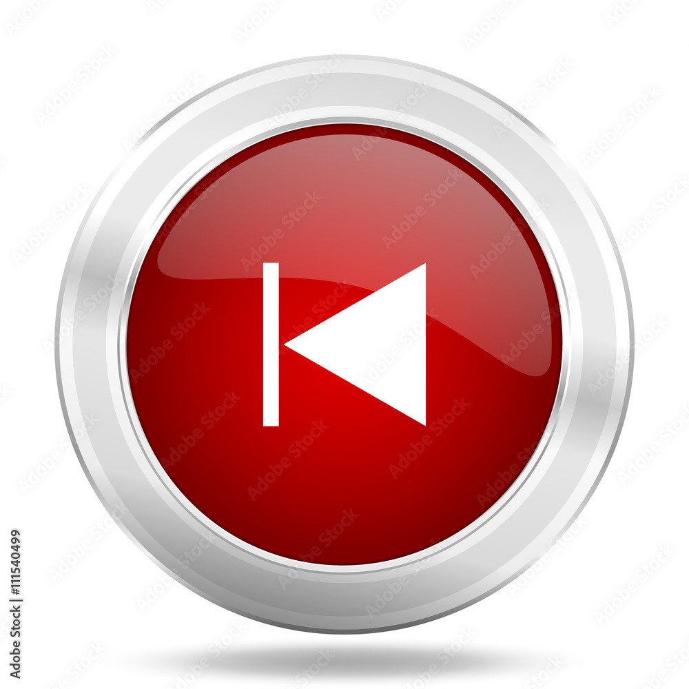 prev icon, red round glossy metallic button, web and mobile app design illustration prev icon, red round glossy metallic button, web and mobile app design illustration