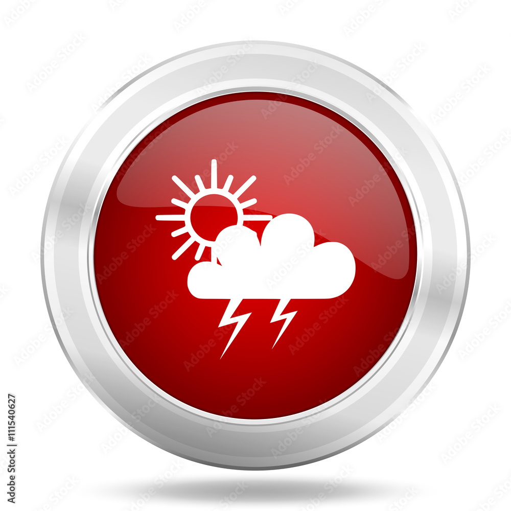 storm icon, red round glossy metallic button, web and mobile app design illustration storm icon, red round glossy metallic button, web and mobile app design illustration