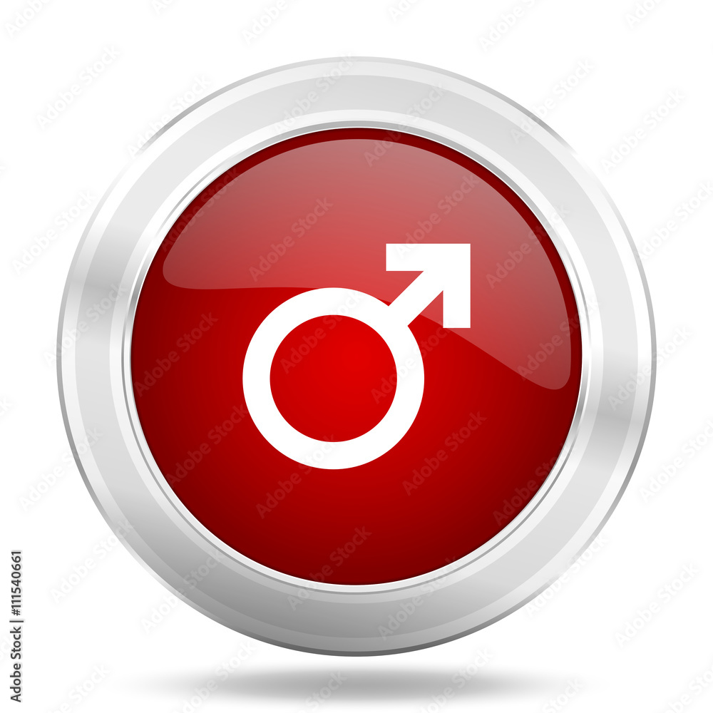 male icon, red round glossy metallic button, web and mobile app design illustration male icon, red round glossy metallic button, web and mobile app design illustration