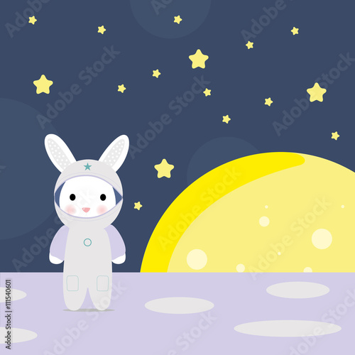 Funny bunny astounaut on the moon