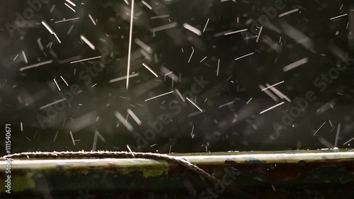 Seamless looping water drops falling on a balustrade – close up photo