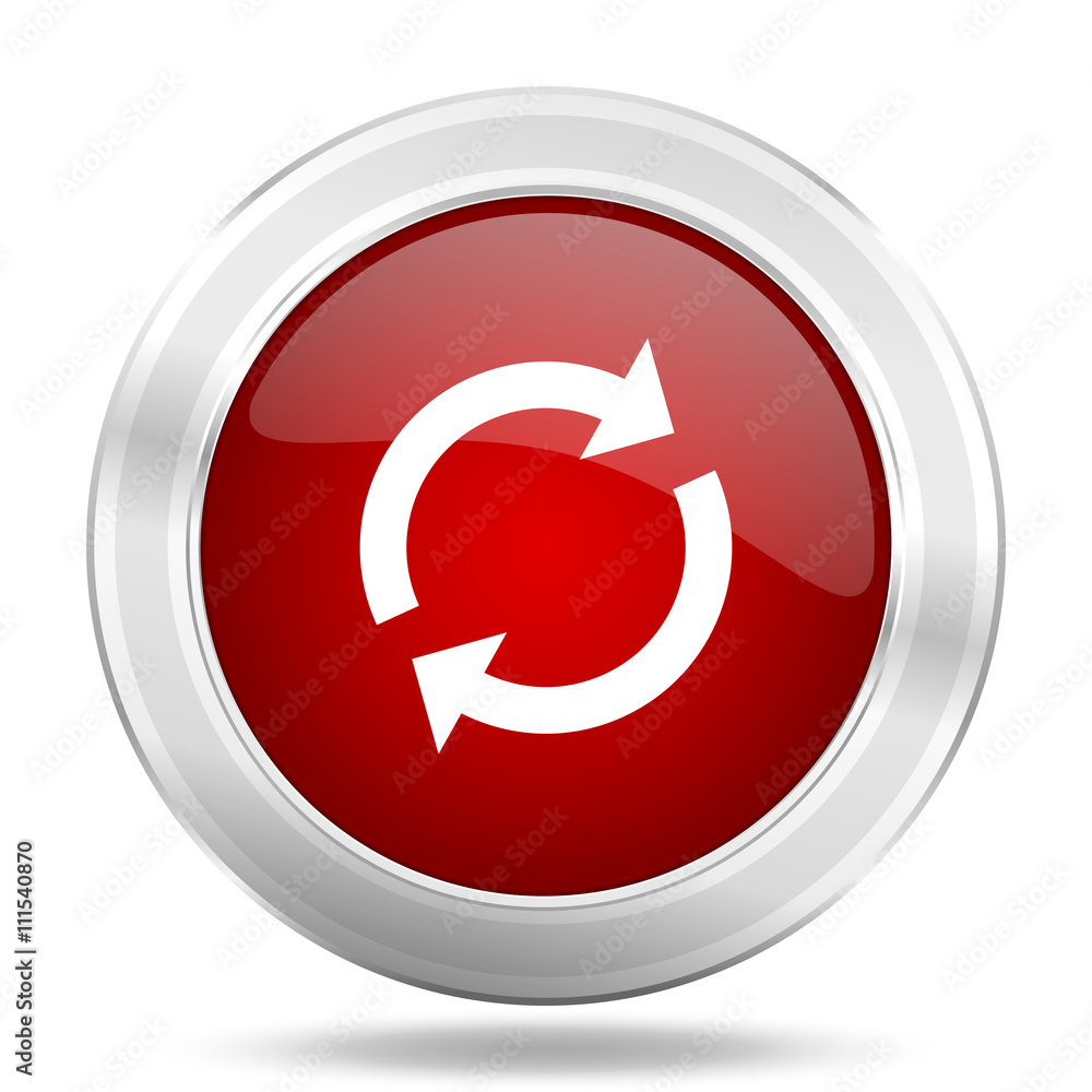 reload icon, red round glossy metallic button, web and mobile app design illustration reload icon, red round glossy metallic button, web and mobile app design illustration