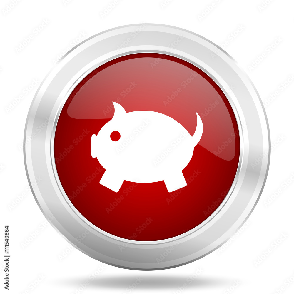 piggy bank icon, red round glossy metallic button, web and mobile app design illustration piggy bank icon, red round glossy metallic button, web and mobile app design illustration