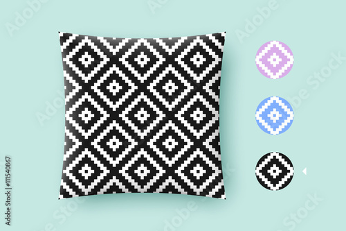 Seamless modern stylish texture and graphic pattern. Black repeating absract geometric tiles with dotted rhombus on a white background. For print on pillow in printshop. Vector Illustration