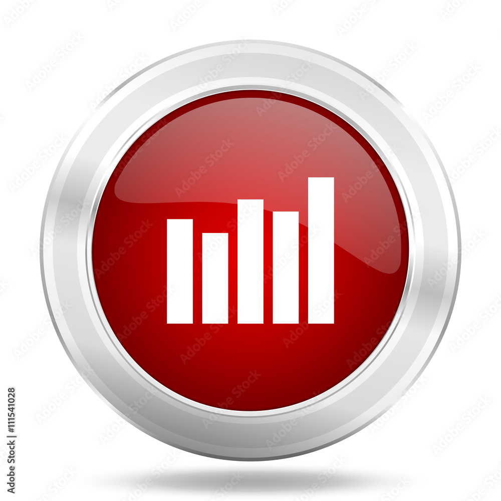 graph icon, red round glossy metallic button, web and mobile app design illustration graph icon, red round glossy metallic button, web and mobile app design illustration