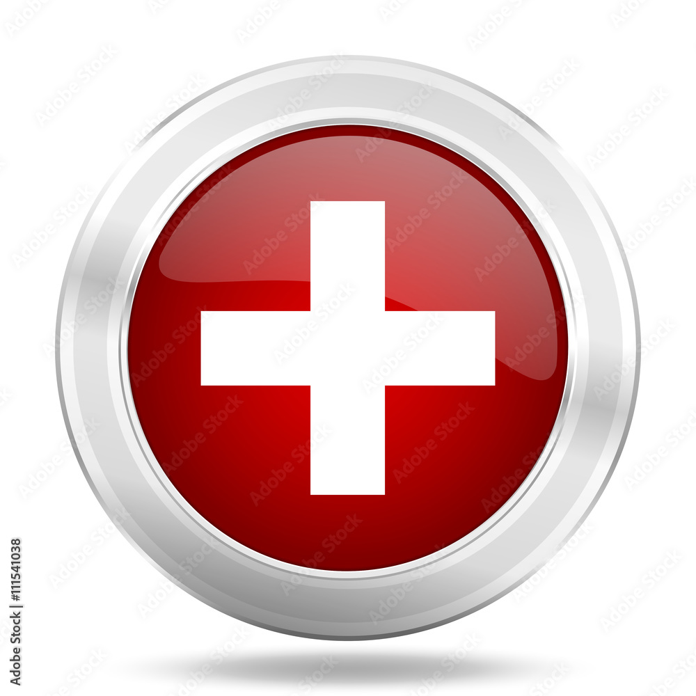 plus icon, red round glossy metallic button, web and mobile app design illustration plus icon, red round glossy metallic button, web and mobile app design illustration