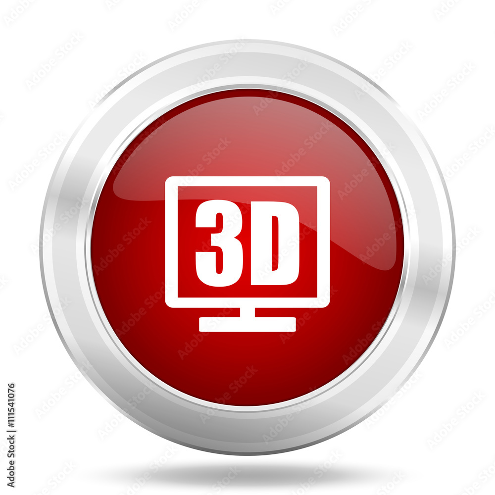 3d display icon, red round glossy metallic button, web and mobile app design illustration 3d display icon, red round glossy metallic button, web and mobile app design illustration