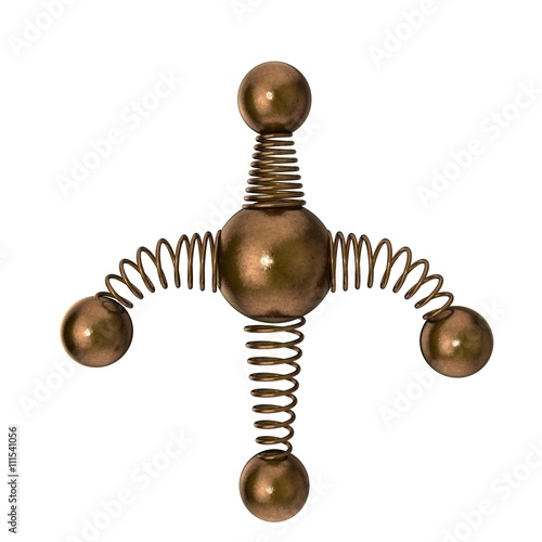 Metal sphere connected by springs.3D rendering illustration.