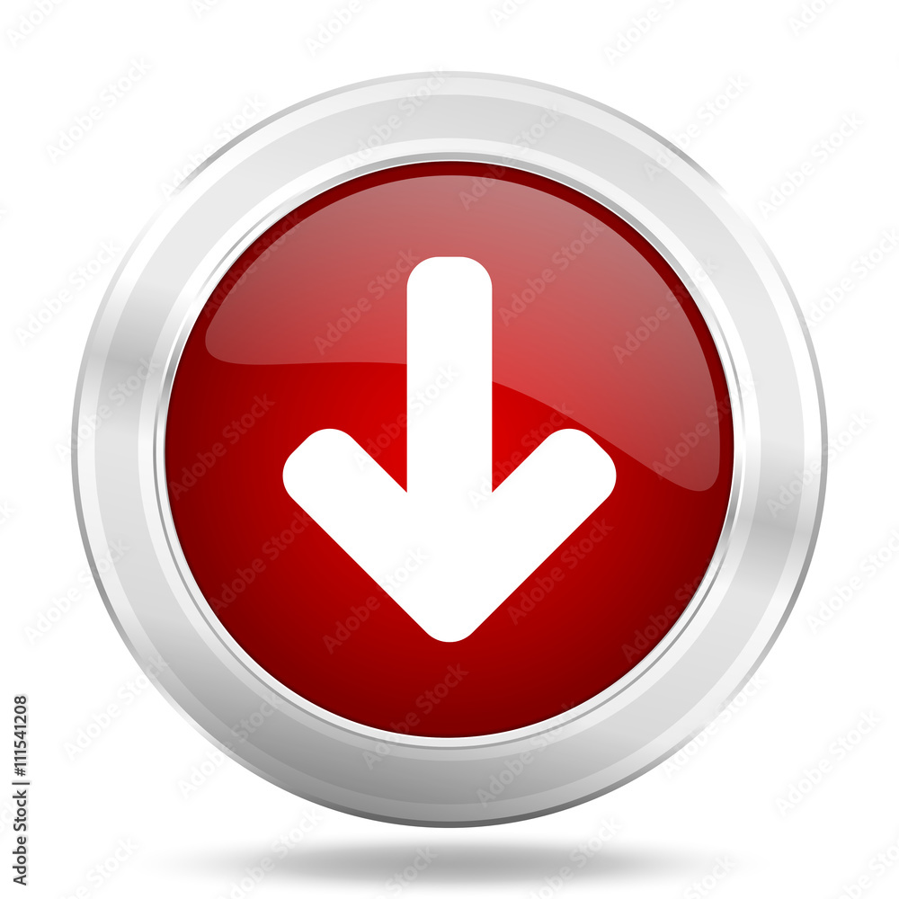 download arrow icon, red round glossy metallic button, web and mobile app design illustration download arrow icon, red round glossy metallic button, web and mobile app design illustration