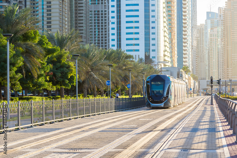 Obraz premium New modern tram in Dubai, UAE