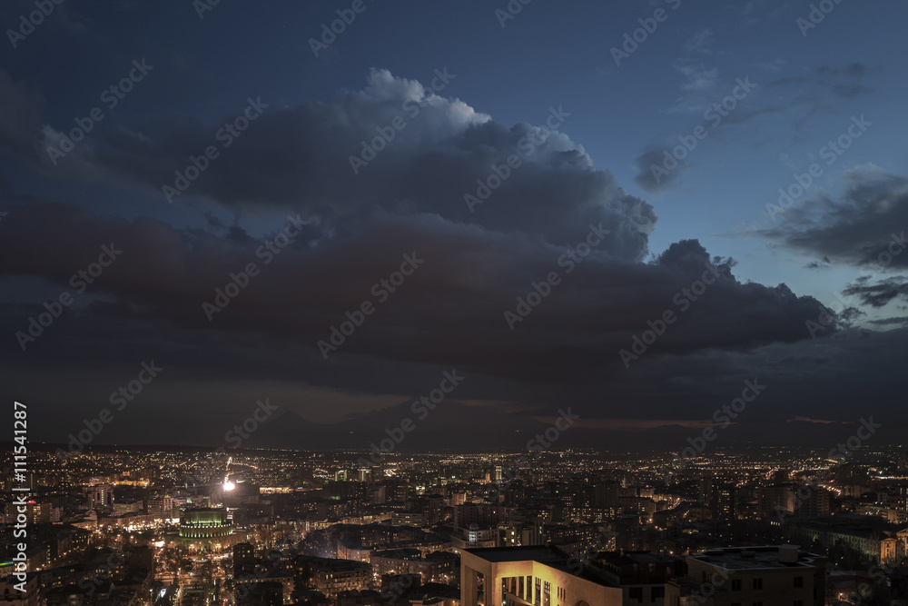 Night panoramic view on Yerevan city, Armenia