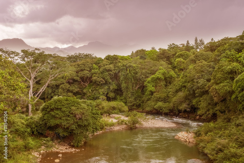 Clouds dropping over mountains of Cordillera Central and Santa Fe National Park; north of Santa Fe, Panama