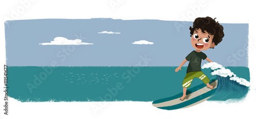 Foto Niño haciendo surf en la playa cogiendo una ola