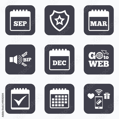 Calendar icons. September, March, December.