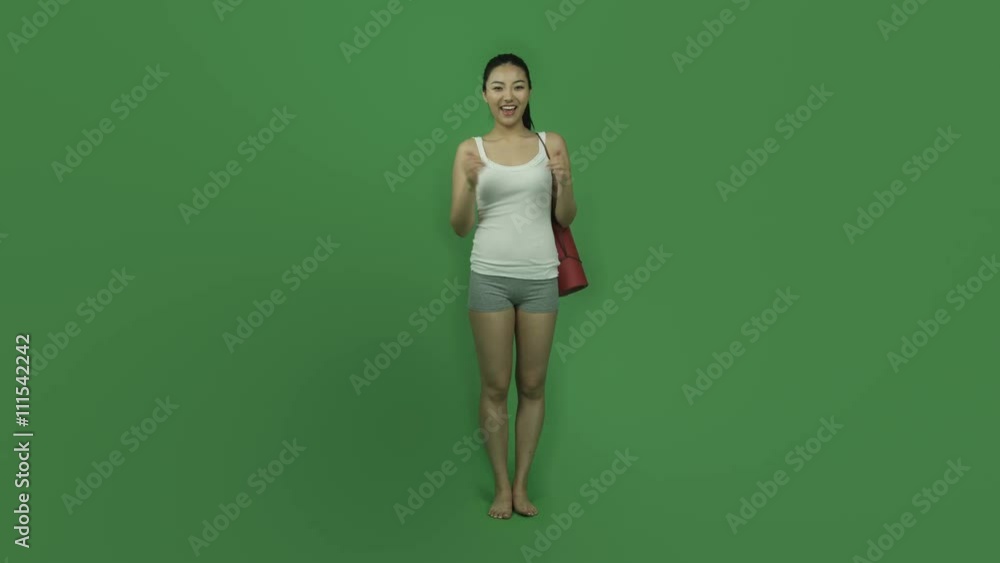 Asian sporty girl young adult isolated greenscreen green background confident yoga Asian sporty girl young adult isolated greenscreen green background confident yoga