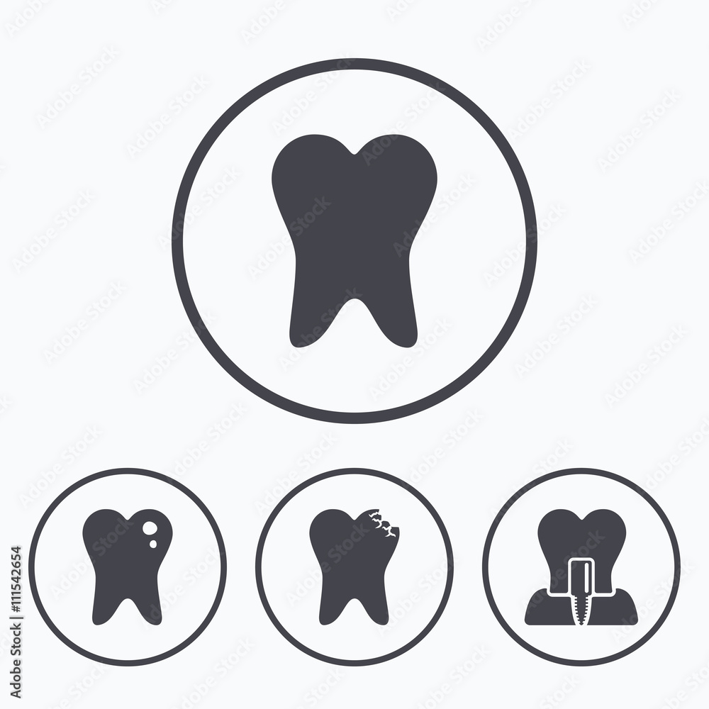Dental care icons. Caries tooth and implant. Dental care icons. Caries tooth and implant.