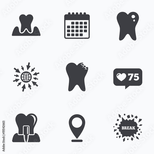 Dental care icons. Caries tooth and implant.