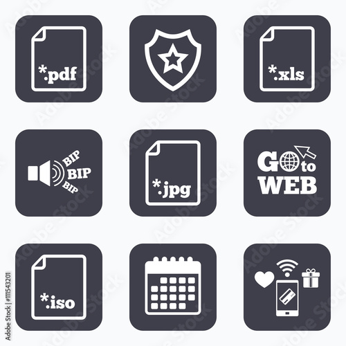 Document signs. File extensions symbols.