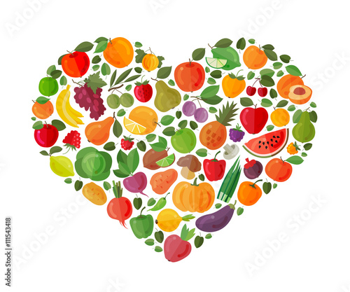 heart made of fruits and vegetables. vector illustration
