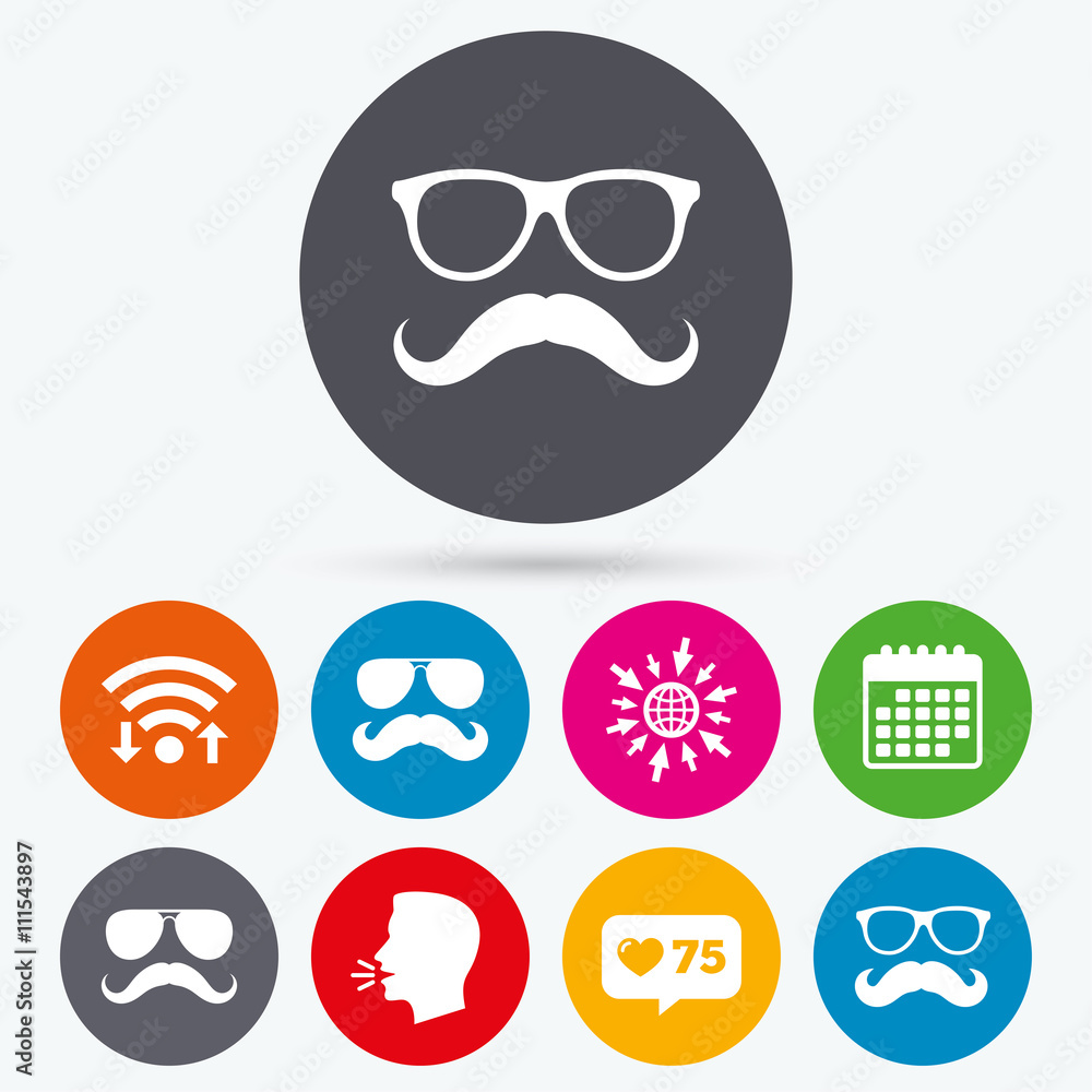 Naklejka premium Mustache and Glasses icons. Hipster symbols.