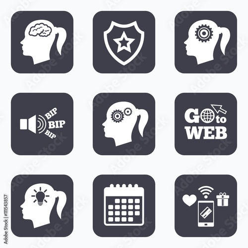 Head with brain icon.Female woman symbols.