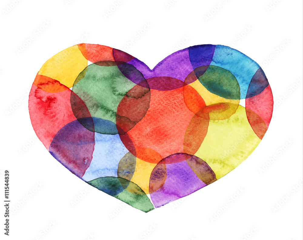 Fototapeta premium Watercolor painting of a multicolor heart, vector