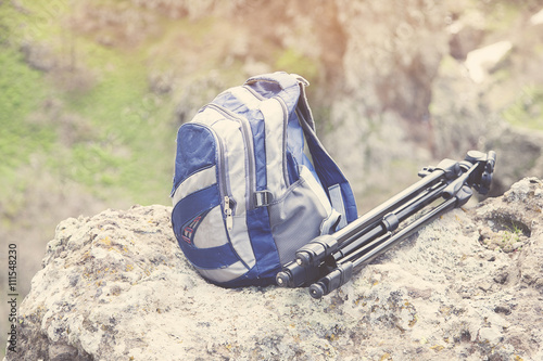 tripod and backpack