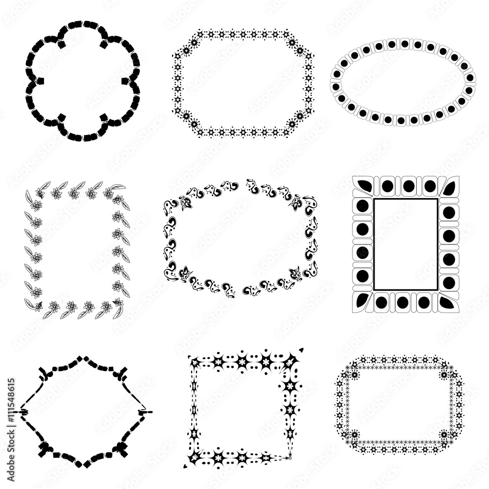 Set of ornate black picture frames isolated on white,frame illustration,picture frame designs vector illustration on white isolated background Set of ornate black picture frames isolated on white,frame illustration,picture frame designs vector illustration on white isolated background