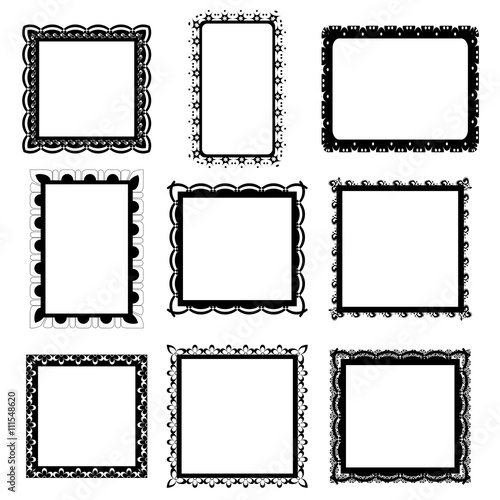 Set of ornate black picture frames isolated on white,frame illustration,picture frame designs vector illustration on white isolated background