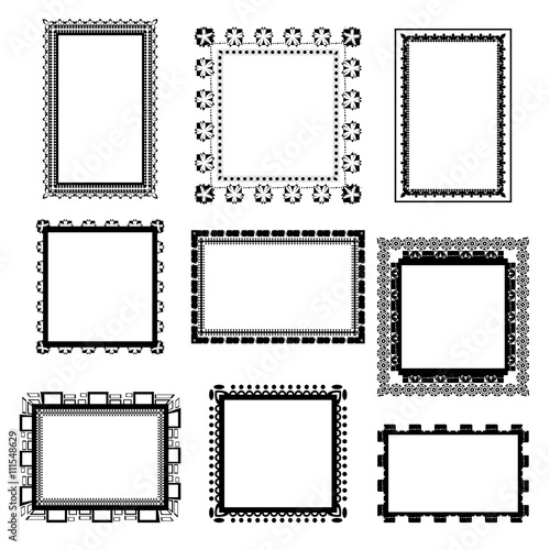 Set of ornate black picture frames isolated on white,frame illustration,picture frame designs vector illustration on white isolated background