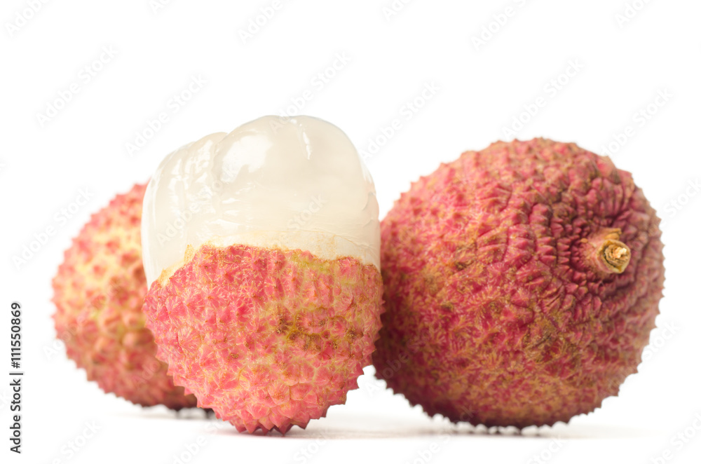Lychee or litchi (tropical fruit) on white background Lychee or litchi (tropical fruit) on white background