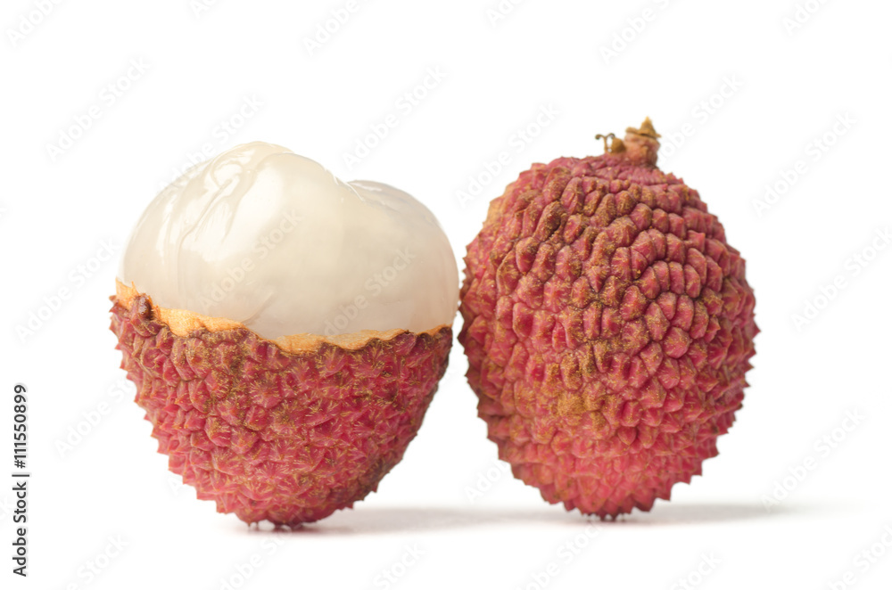 Lychee or litchi (tropical fruit) on white background Lychee or litchi (tropical fruit) on white background
