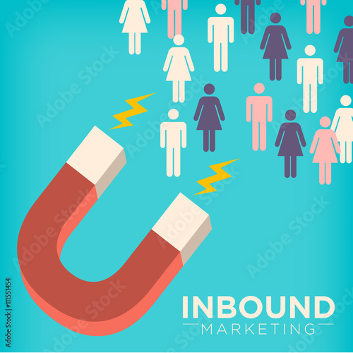Inbound Marketing Magnet Graphic Attracting Male and Female Stick Figures with Pull Marketing Tactics and Techniques