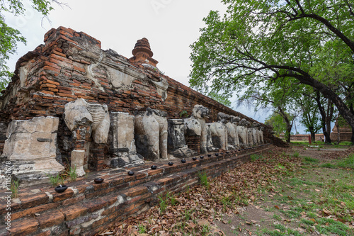 Details of pagoda base at Wat Maheyong, Ancient temple and monument in Ayutthaya province, Thailand photo