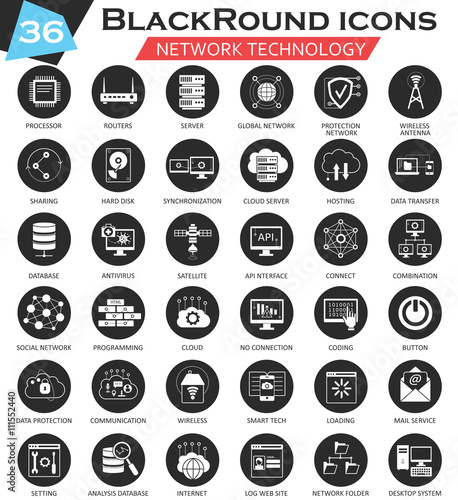 Vector Network technology circle white black icon set. Ultra modern icon design for web.