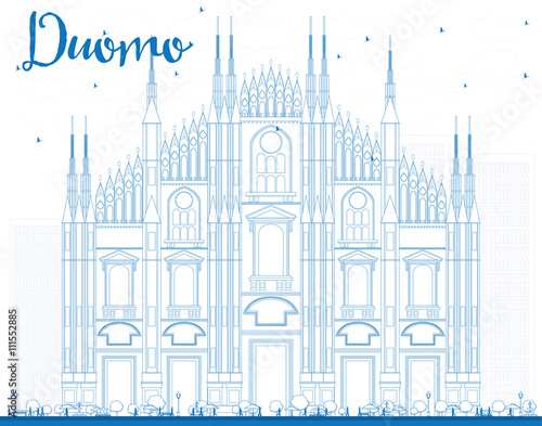 Outline Duomo in Blue Color. Milan. Italy.