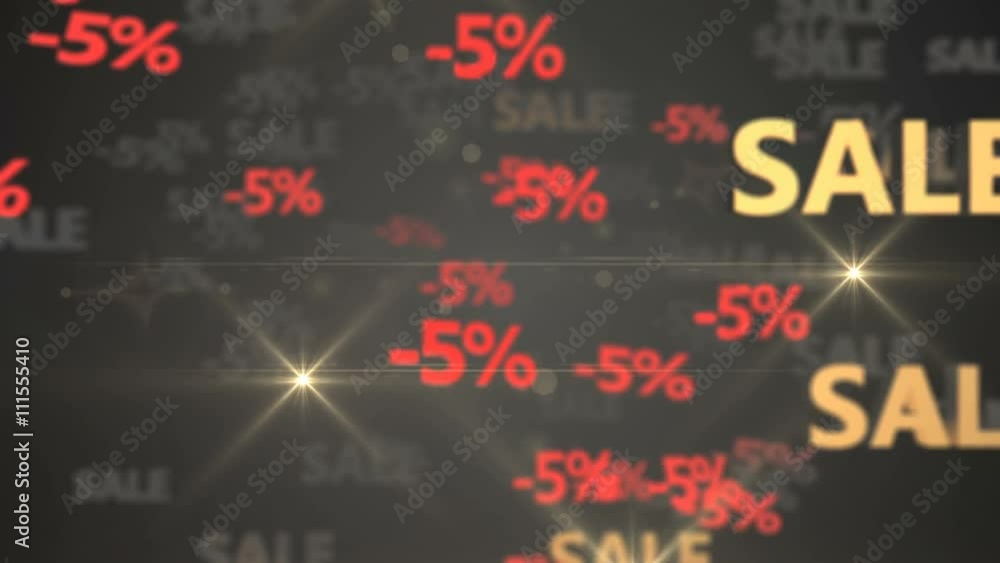 Seamless looping 3d animation of red and golden “-5% sale” Seamless looping 3d animation of red and golden “-5% sale”