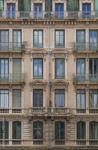 Facade of old building in Vieux-Lyon, the old city centre of Lyon, France.
