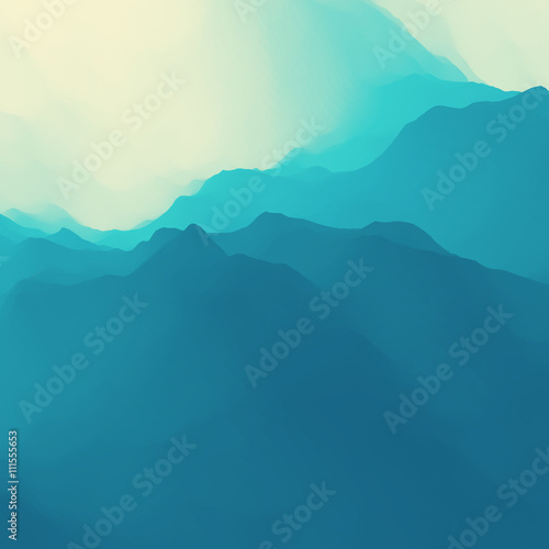 Fototapeta Naklejka Na Ścianę i Meble -  Mountain Landscape. Mountainous Terrain. Mountain Design. Vector Silhouettes Of Mountains Backgrounds. Sunset. Can Be Used For Banner, Flyer, Book Cover, Poster, Web Banners.