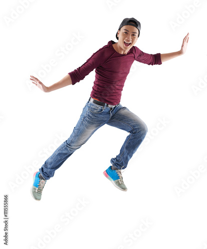 Excited Vietnamese young man, isolated on white