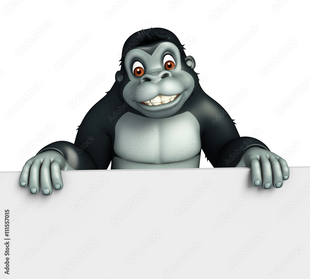 Obraz premium cute Gorilla cartoon character with white board